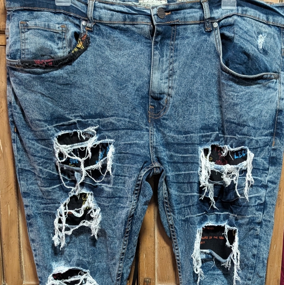 Skinny Blue Distressed Denim with Vintage Wash